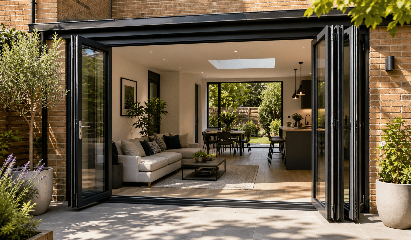 Aluminium bifold doors opening onto garden