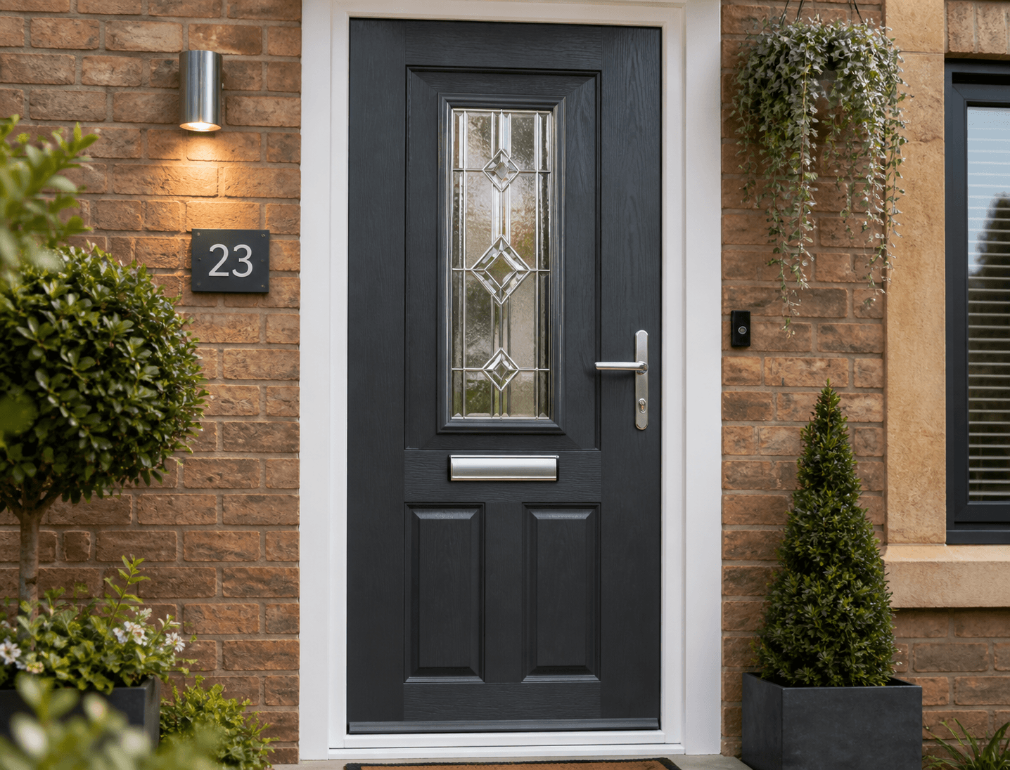 Close-up of modern aluminium door hardware