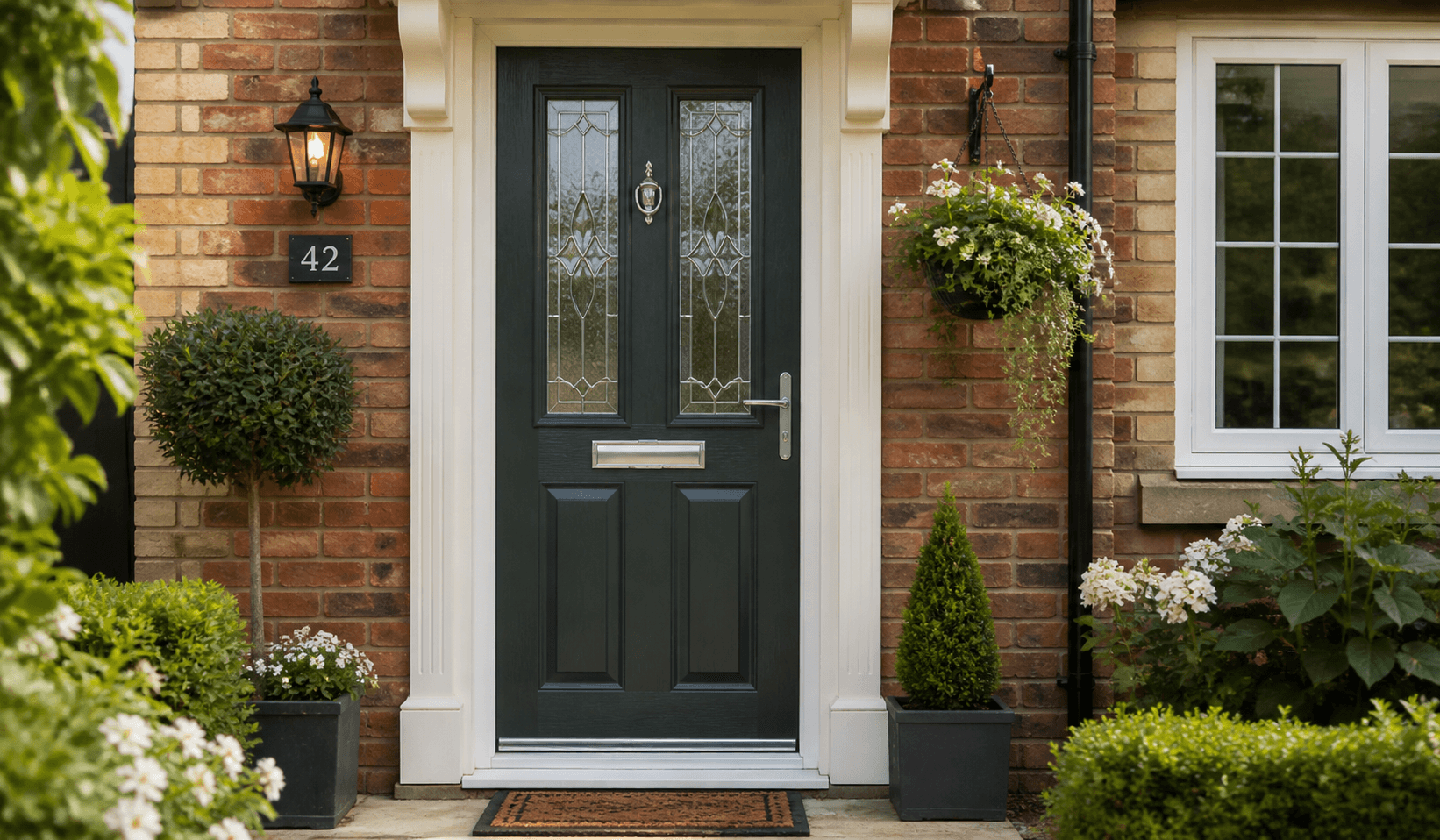 Traditional composite front door with glazing
