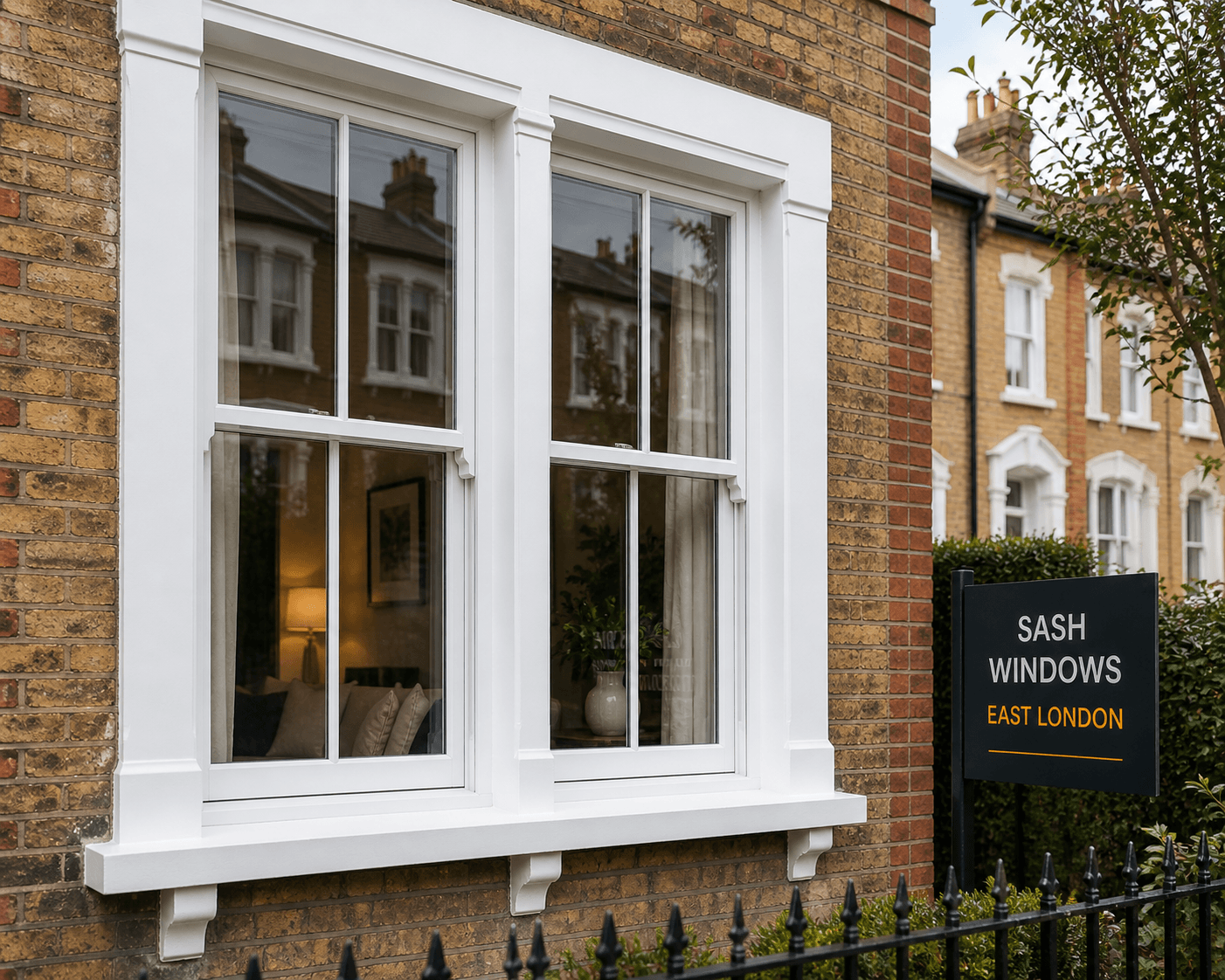 Sash windows on period terrace in East London