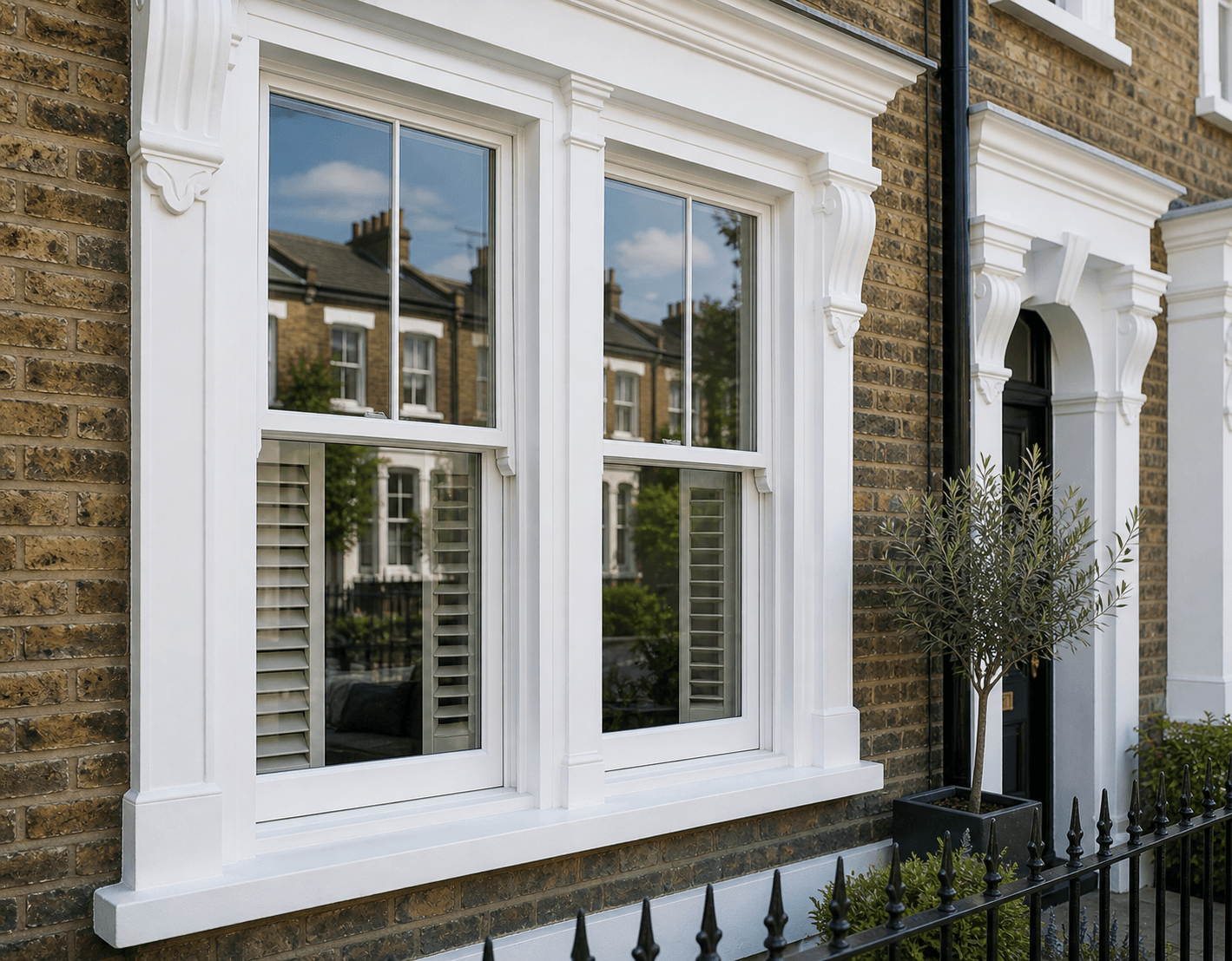 Sliding sash windows on period terrace