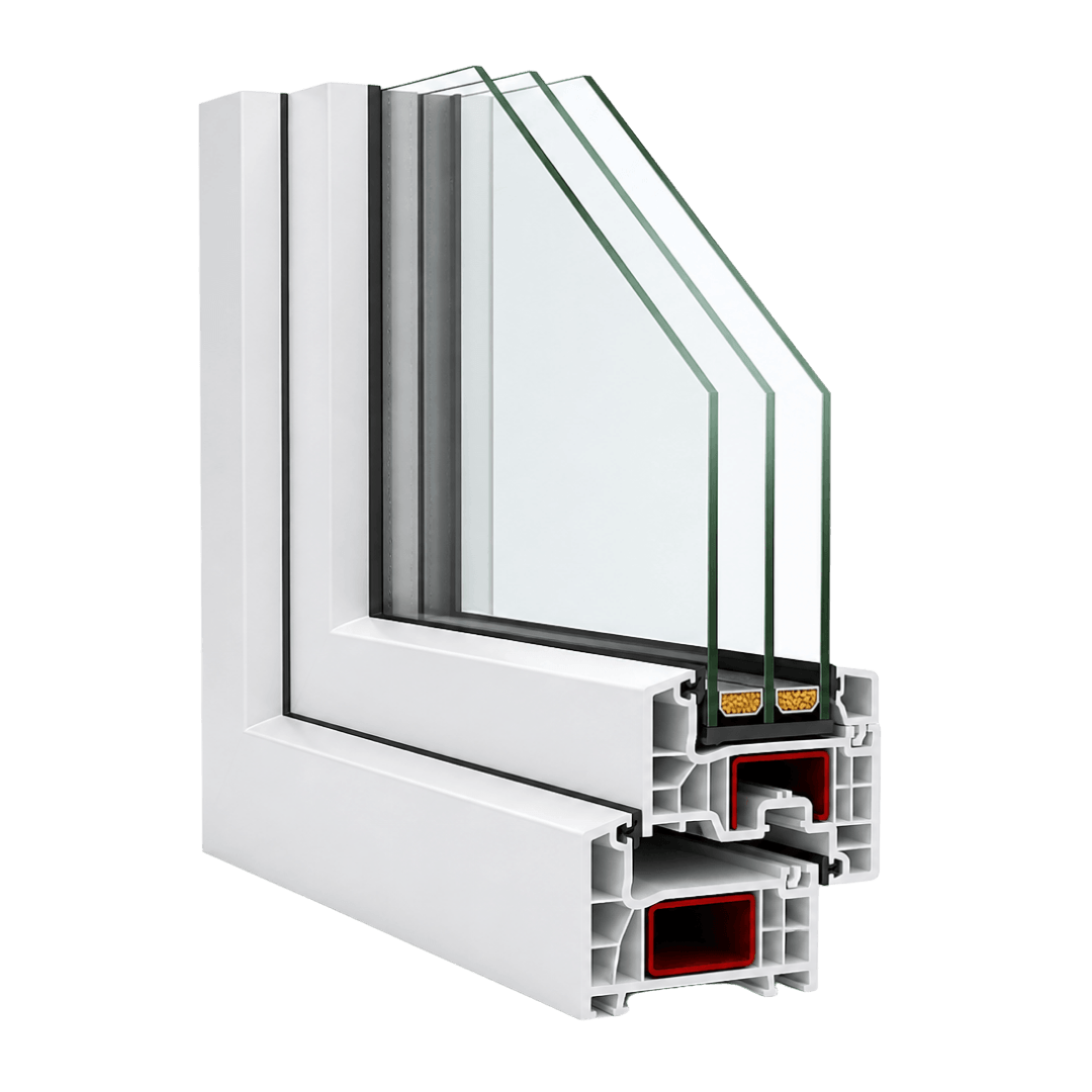 Triple glazing cross-section showing three panes
